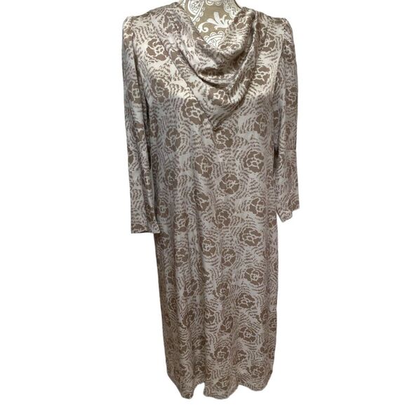 Vtg 60s Nat Kaplan COUTURE Waterfall neckline Floral Midi Dress Size 12 M/L - Picture 1 of 12